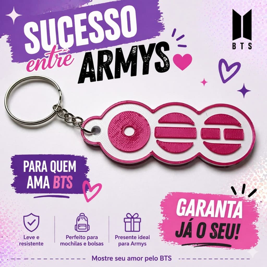 Chaveiro BTS K-pop Personalizado | Acessório Fãs Army | Lindo e Exclusivo