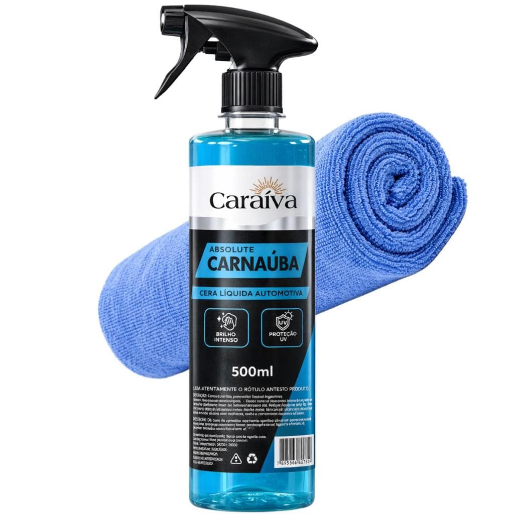 CERA LIQUIDA SPRAY AUTOMOTIVA PURA CARNAUBA BRILHO E PROTEÇÃO INTENSO PROMOVE BRILHO MOLHADO PANO DE MICROFIBRA
