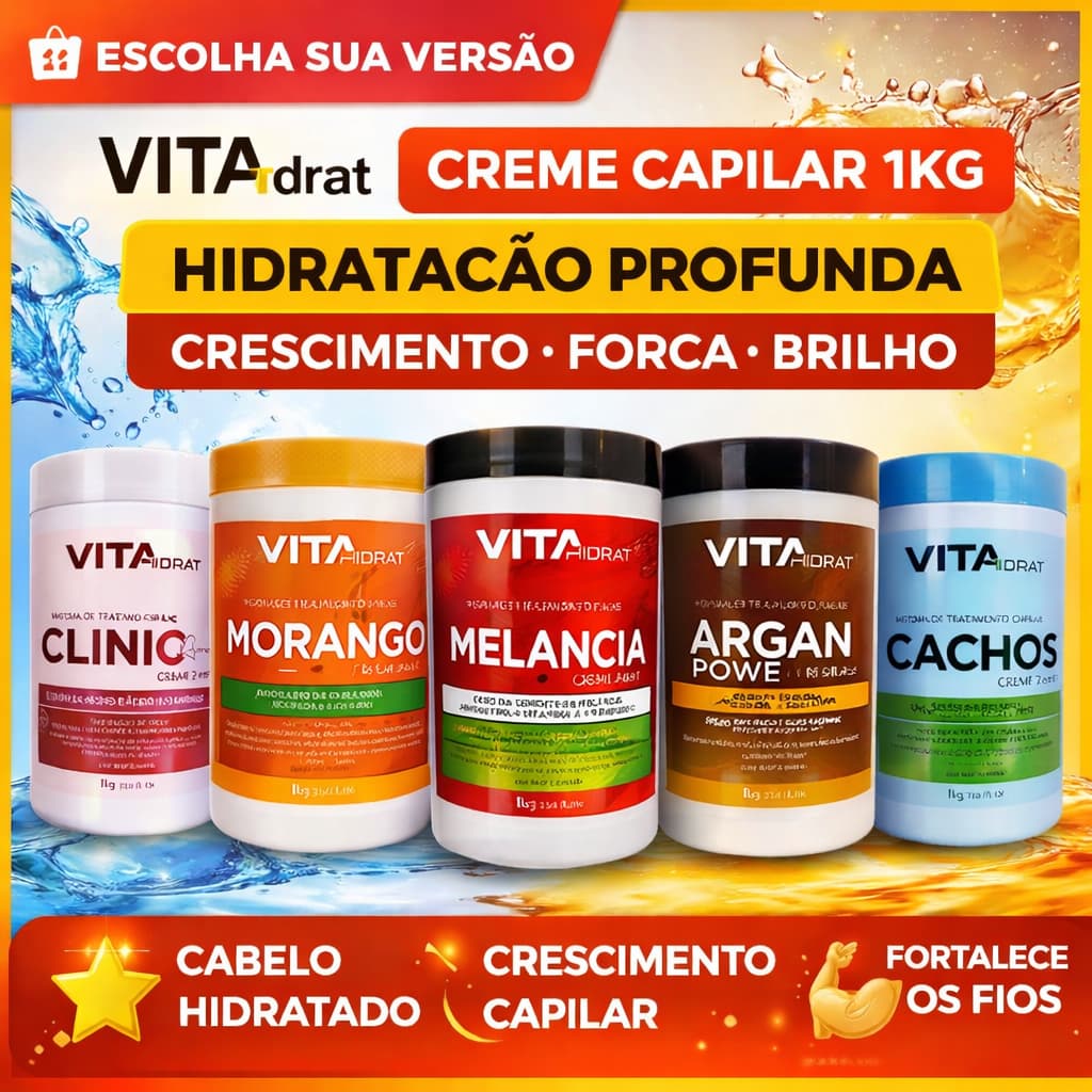 Máscara Capilar 1kg VITAdrat Hidratação Crescimento e Reconstrução Cabelo Macio e Brilhoso