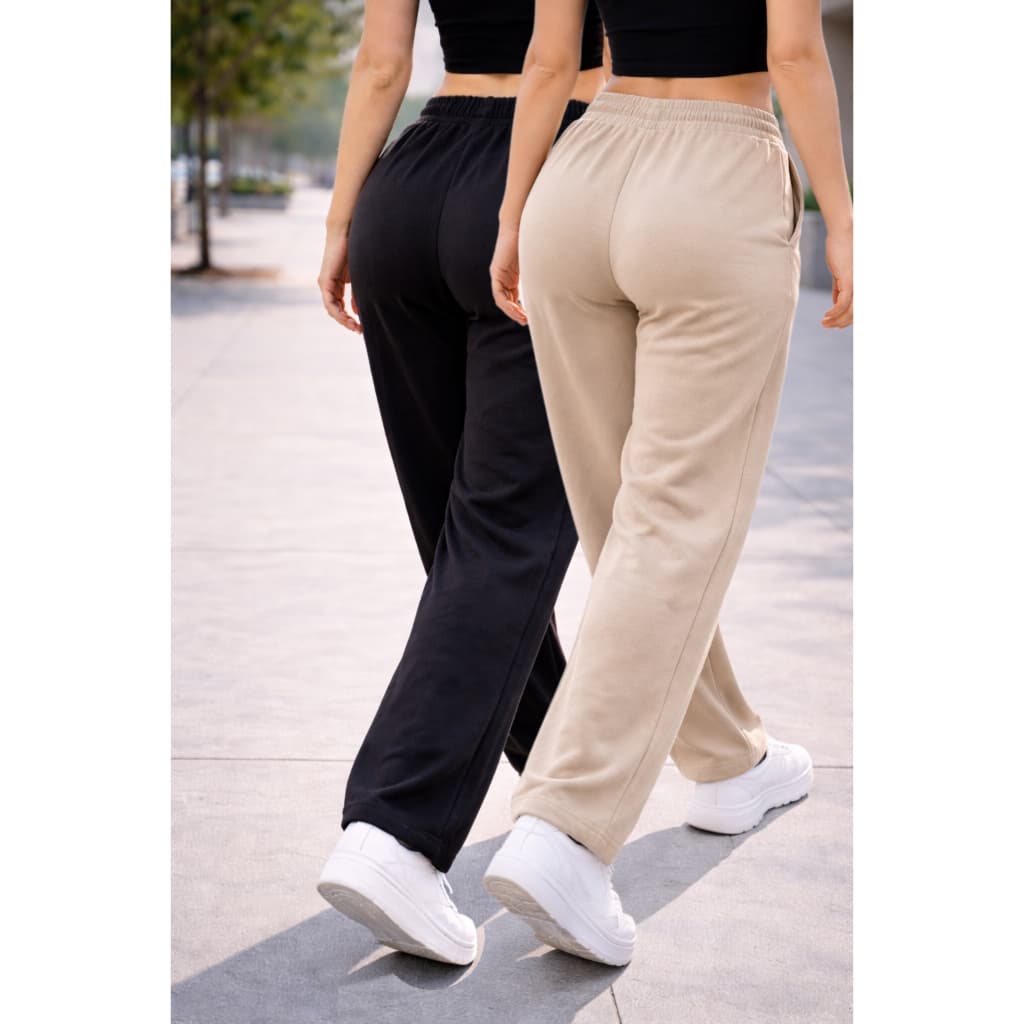 Calça Moletom Wide Leg Pantalona Feminina Cintura Alta Premium