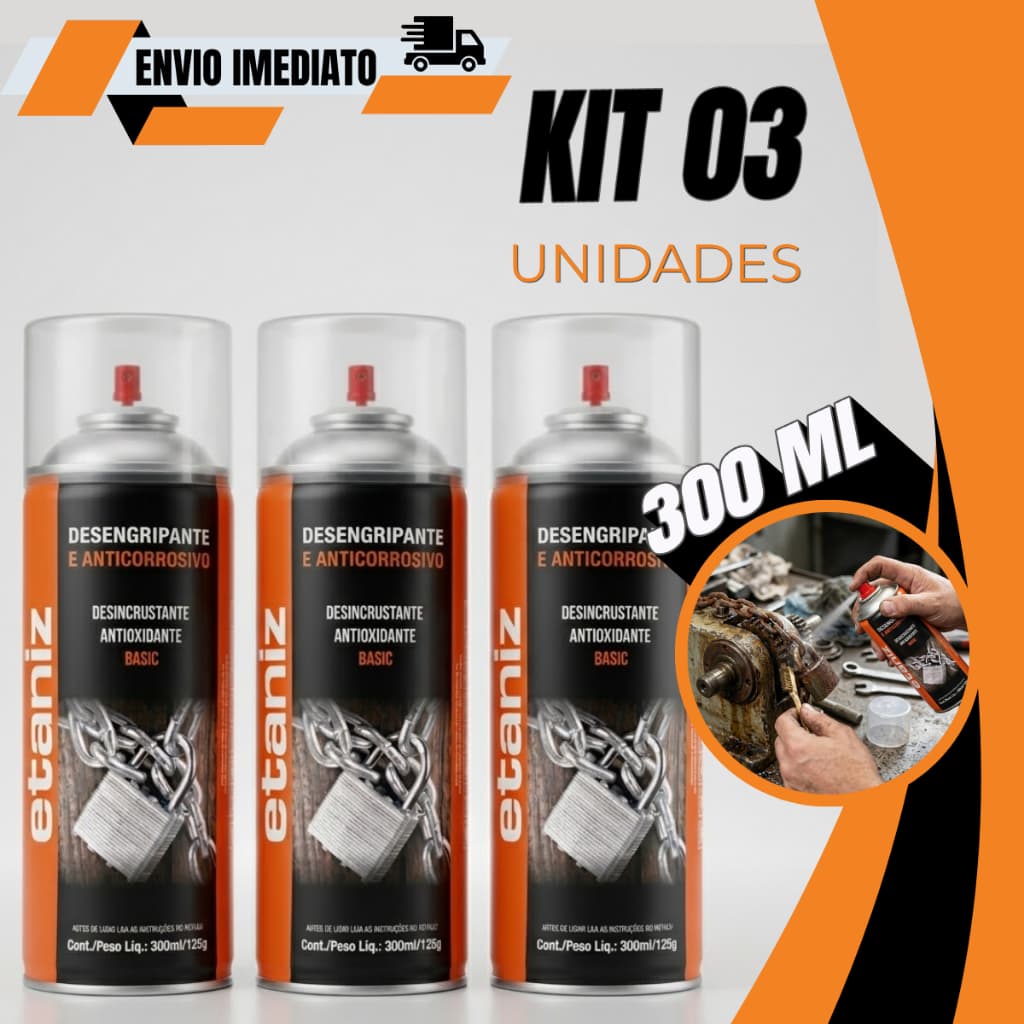 3 Unidades Desengripante Spray Anti Ferrugem Etaniz 300ml/125gr Profissional