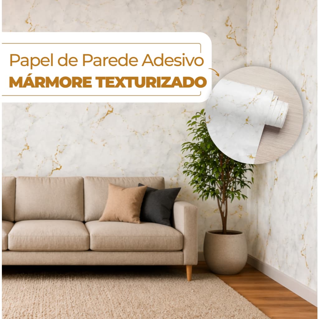 Papel de Parede Adeseivo Marmore Texturizado 5 Metros Autocolante Sala Quarto - Envio Imediato
