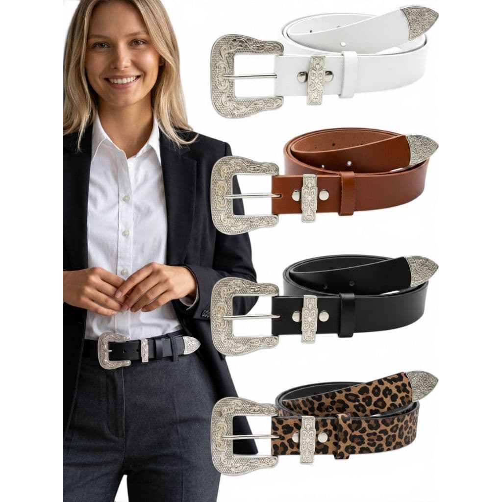 Cinto Feminino Elegante Fivela Metal Da Moda Country Couro Sintético Ajustável Básico - Cris