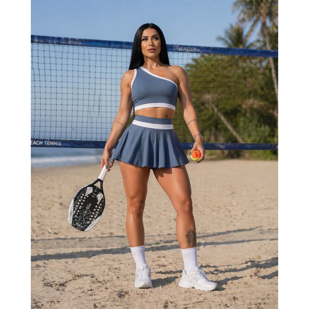 Conjunto Premium Fitness Poliamida Importada Academia / Beach Tenis Top + Short Saia com bolso