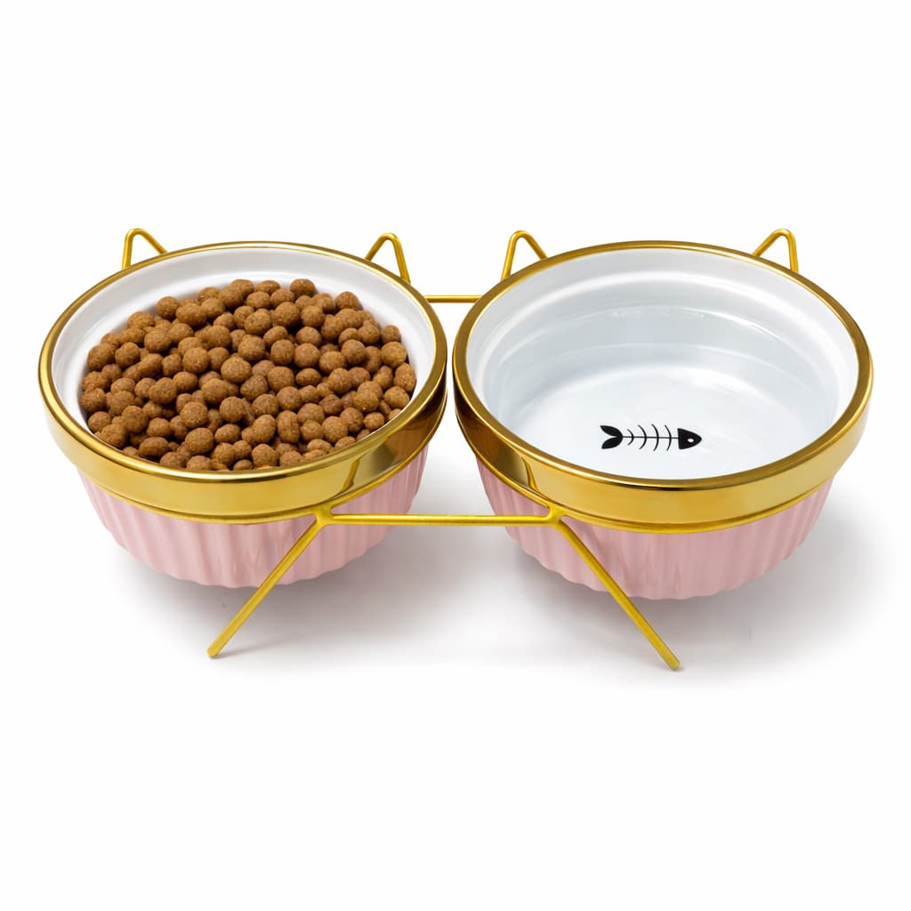 Comedouro duplo elevado ceramica Caes Gatos Pets persa