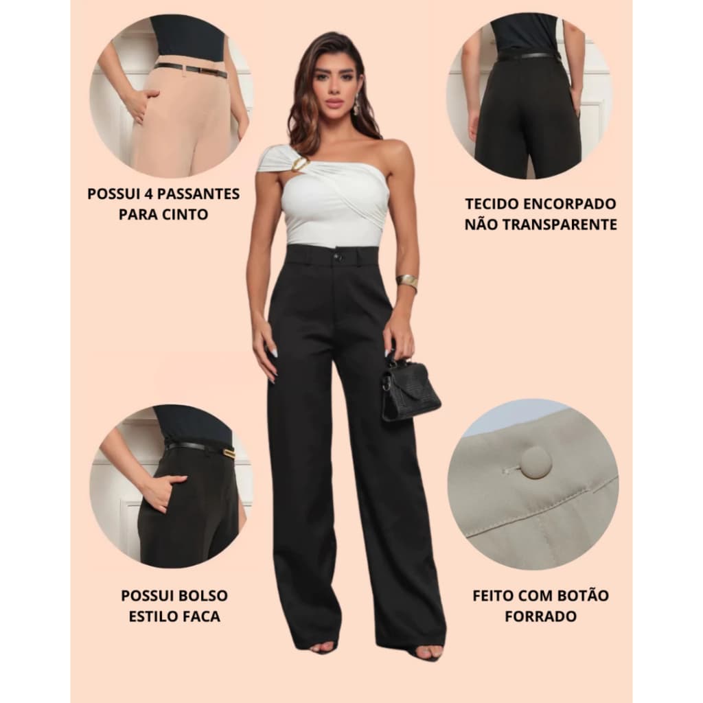 Calça Pantalona Feminina Cintura Alta Elegante com Cinto Moda Casual Chic Confortável