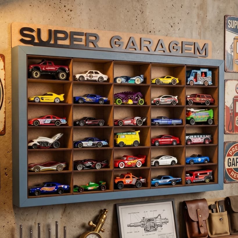 Expositor Miniaturas Porta Carrinhos Infantil MDF Parede Colecionador 1:64 Hexagonal para Hot Wheels
