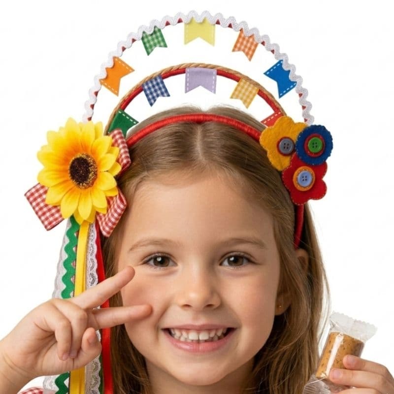 tiara infantil junina em fio de malhaacessório caipira infantil artesanal
tiara para festa junina menina