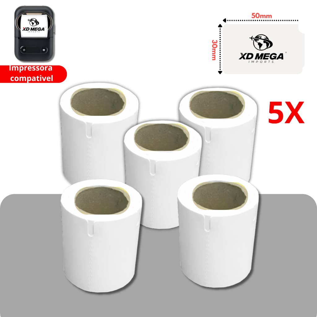 5 ROLOS ETIQUETA PARA GONDOLA BRANCA 50X30 - XD-210