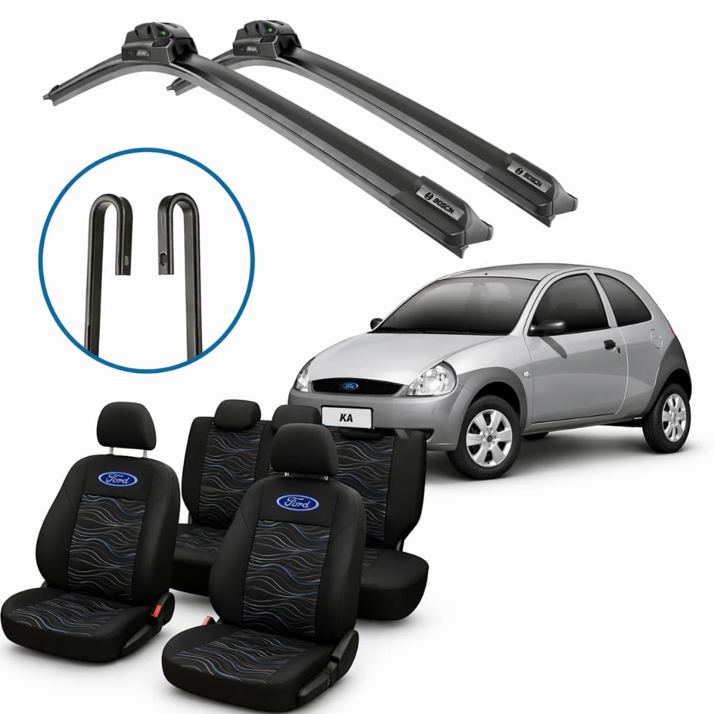 Kit Capas de Banco + Palhetas Limpador Parabrisa para Ford Ka e similares