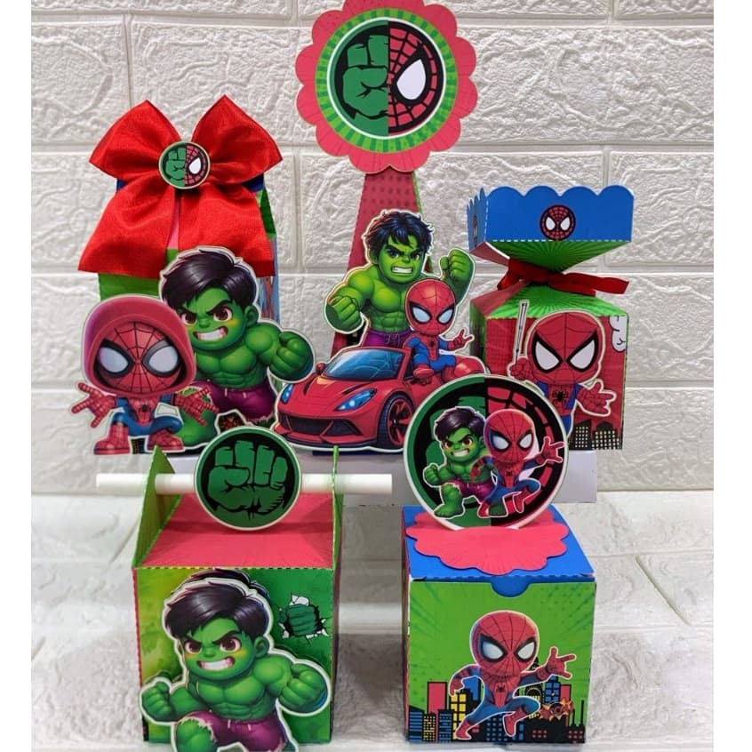 🕷️💚 Kit Festa Homem-Aranha + Hulk Personalizado | Caixas Decoradas e Lembrancinhas Infantil