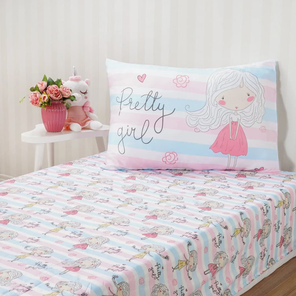 Jogo De Cama Infantil Solteiro Microfibra 2 Peças Estampa menina1