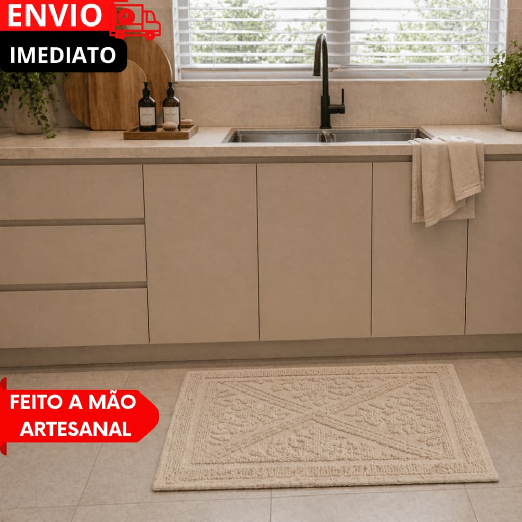 Tapete de Banheiro 40x60 Antiderrapante Algodão Cru, bege, off white. Feito a mão lavagem facilitada