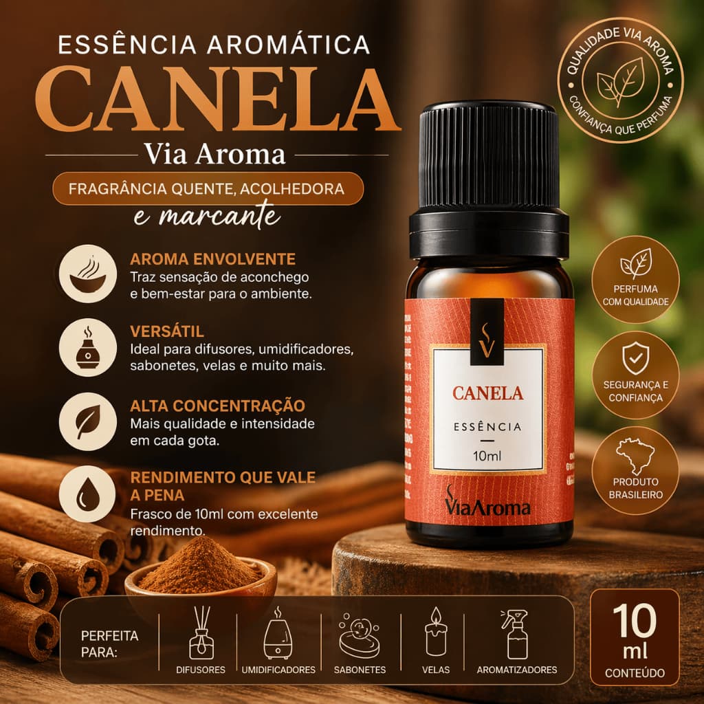 Essência Aromática Canela 10ml Para Aromatizar Ambientes Aroma Intenso e Aconchegante