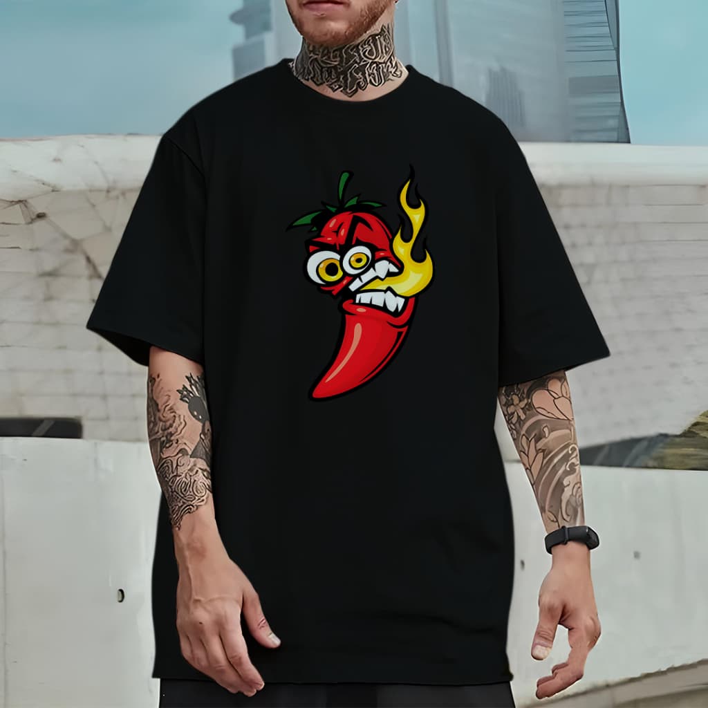 Camiseta Oversized Unissex Plus Size com Estampa Modelo: "Pimenta pegando fogo" - Lançamento 2026