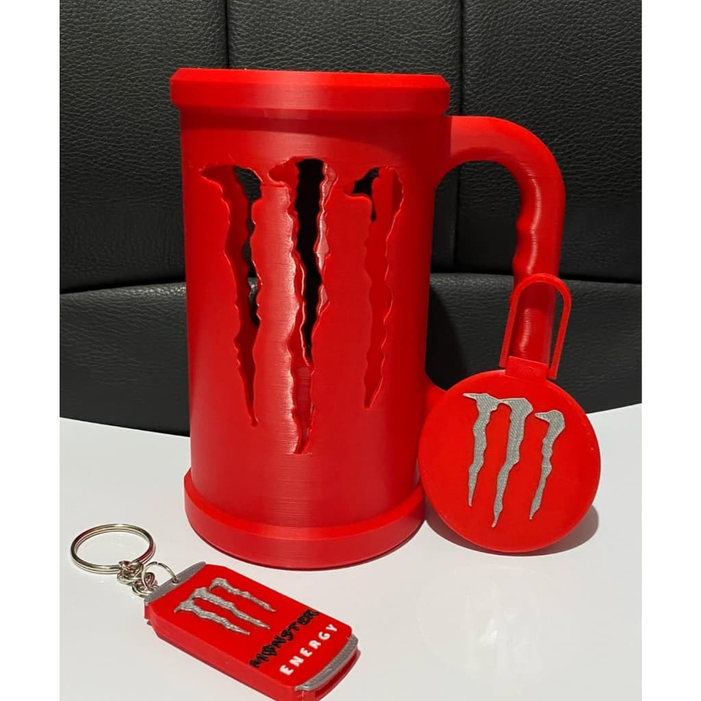 Suporte/ caneca para latas Monster acompanha Abridor de latas e uma tampa para latas