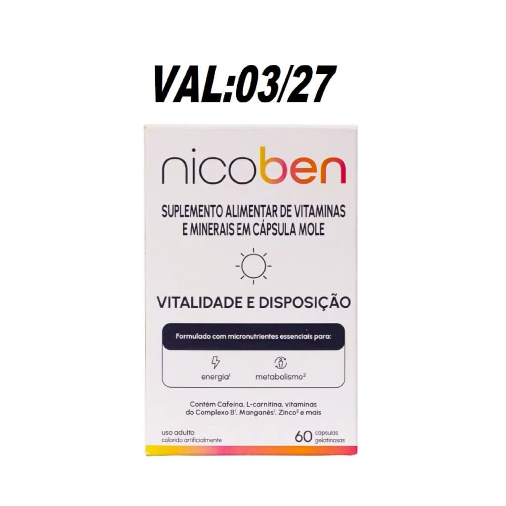 nicoben Suplemento Alimentar (Vitalidade e Disposição) 60 Cápsulas Gelatinosas(28017)