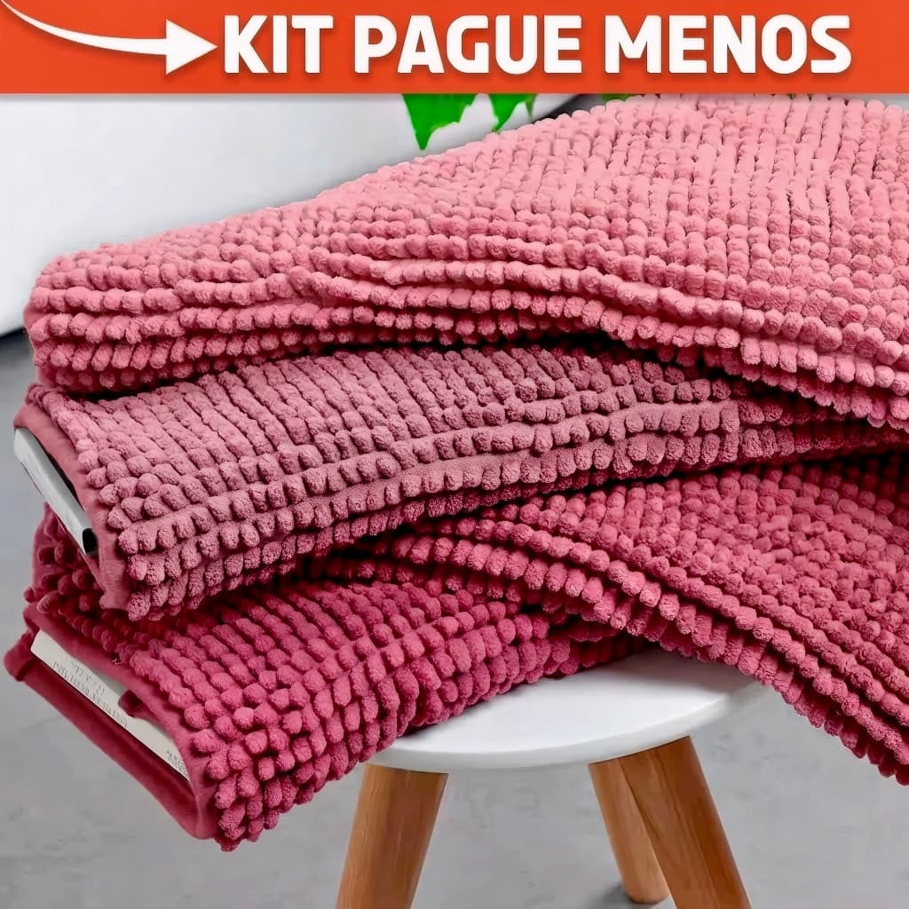 Kit Tapete Dedinho Bolinha Macarrão De Para Banheiro Antiderrapante 60 x 40cm Sintético De Luxo