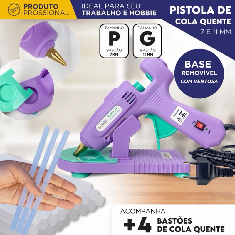 Pistola de Cola Quente Luxo Ny Com Suporte 4 colas de Brinde