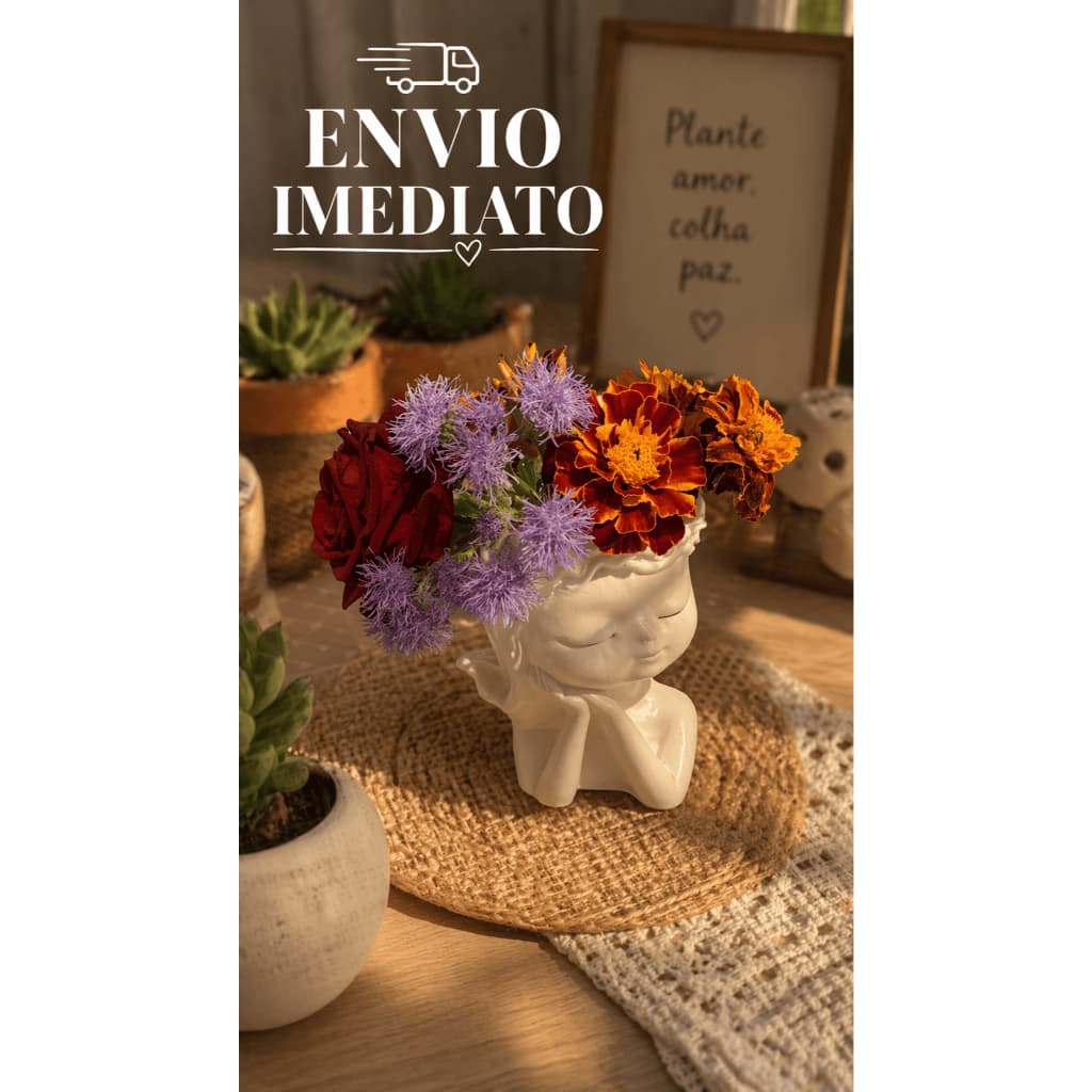 Vaso Decorativo Menina Encantada – Suculentas e Pequenas Flores | Design Moderno e Delicado