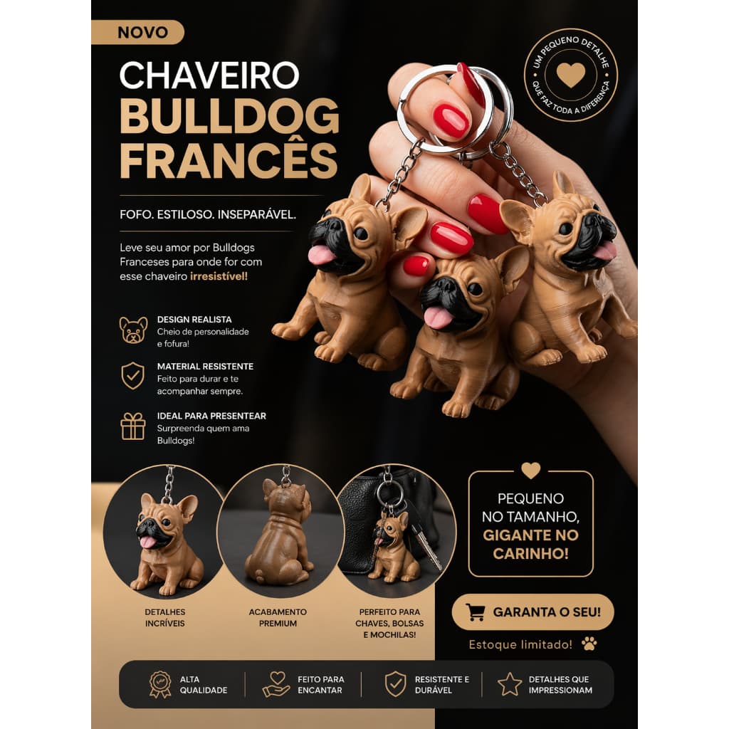 CHAVEIRO BULLDOG FRANCÊS – FOFO, ESTILOSO E IRRESISTÍVEL!