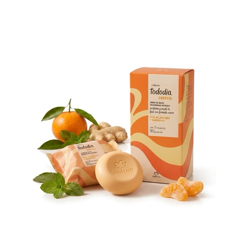 Kit Sabonete Natura Tododia Energia - Flor de Gengibre e Mandarina (5 un x 90g) - Cremoso e Perfumado