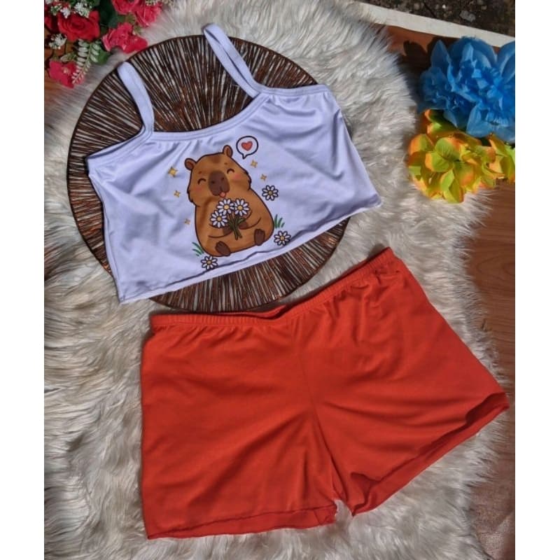 Pijama Baby Doll suede, cropped confortável