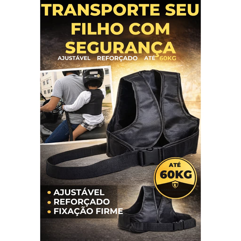 Cinto Segurança Infantil Moto Colete Garupa Criança Ajustável Reforçado Até 12 Anos