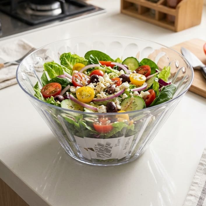 Tigela Saladeira ACRÍLICA Cristal Transparente 3500ml, Tijela Bowl ACRÍLICA Resistente Sobremesa