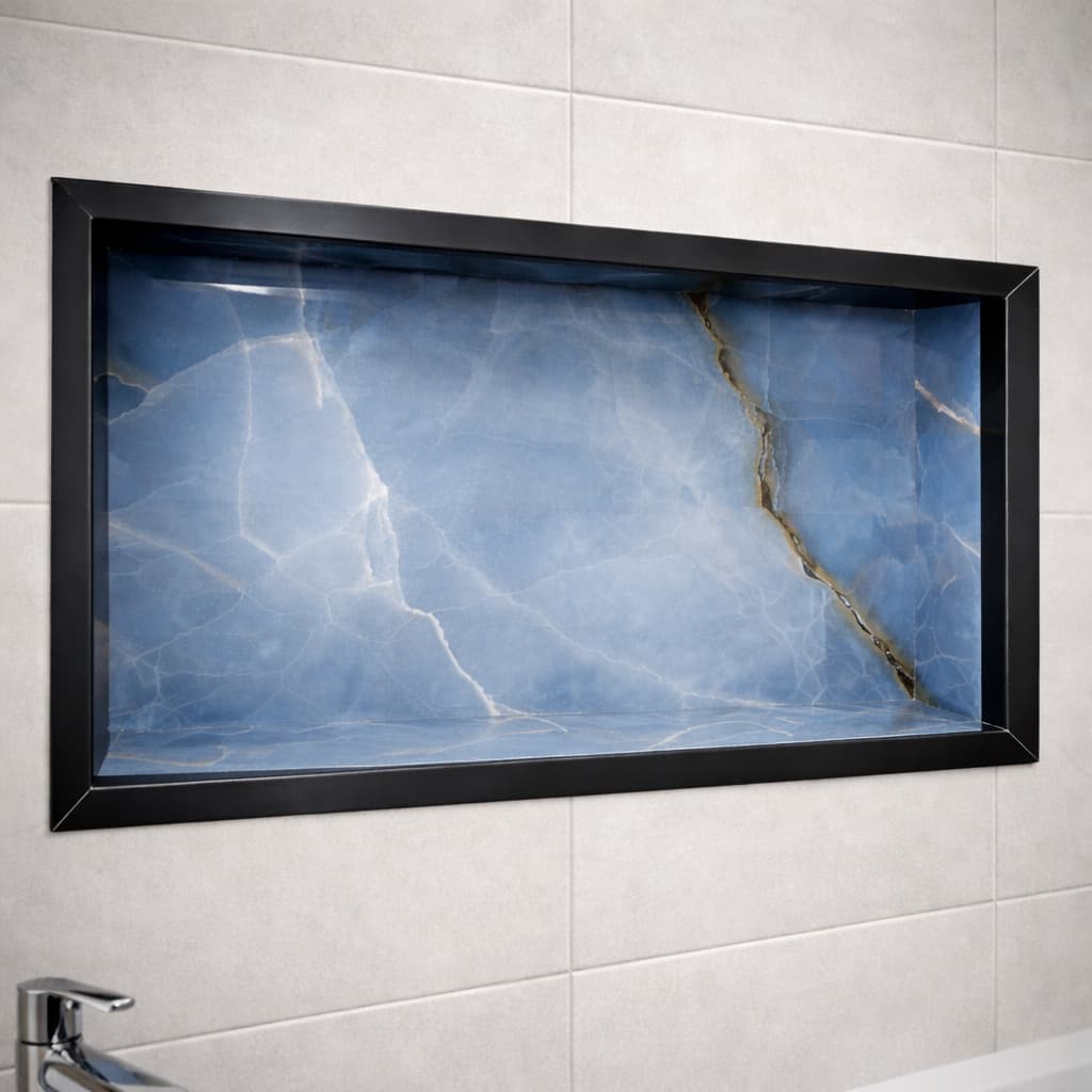 Nicho Porcelanato Azul Onix Blue Prateleira 60x30 Embutido Porta Shampoo Banheiro Lavabo Premium