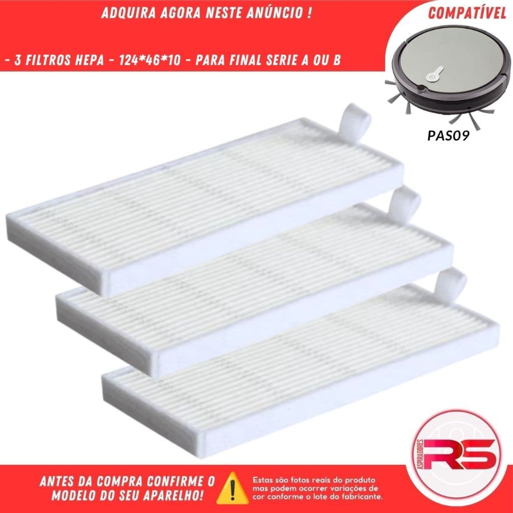 Kit 3 Filtros Hepa Para Robô Aspirador COMPATÍVEL-PHILCO PAS09 SERIE A ou B