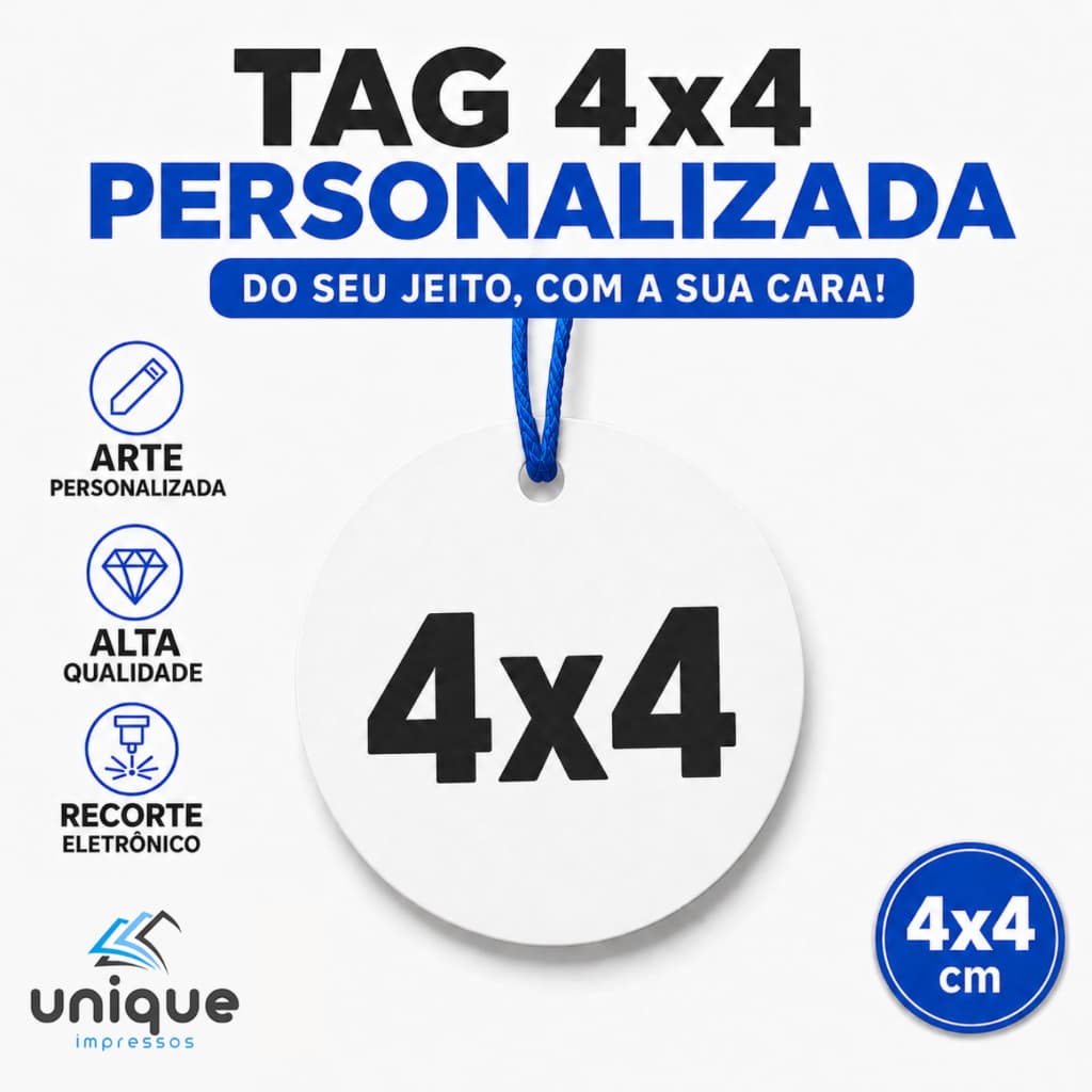 70 Tags Redonda 4X4  Personalizada com a Sua Arte