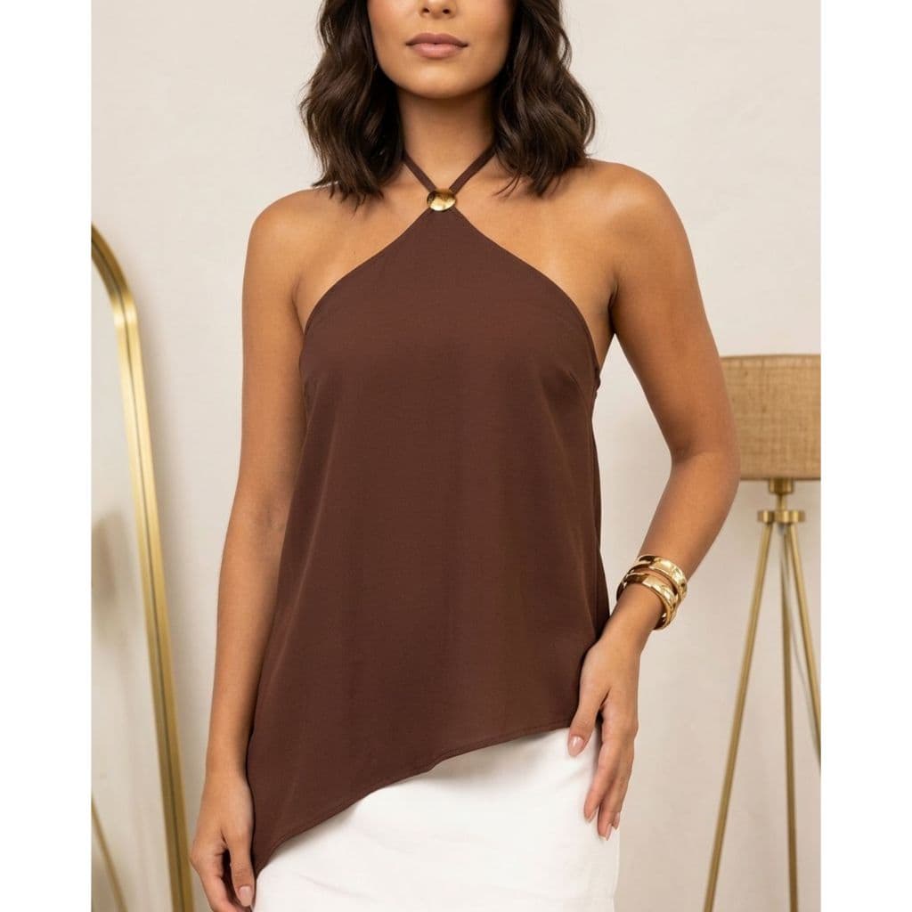 Blusa Feminina Frente Única Fashion Assimétrica Detalhe Metálico Moda Blogueira Lançamento