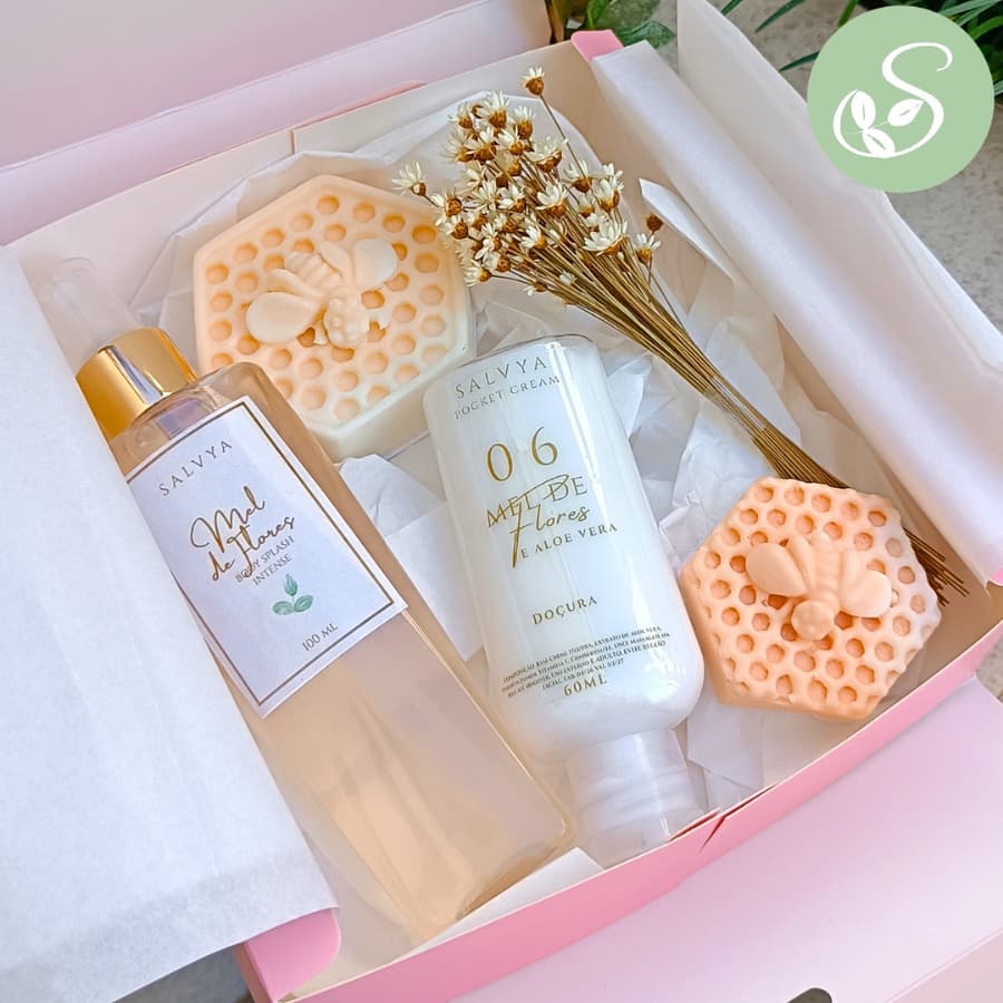 Caixa Presente Pronta Mel de Flores - Body Splash + Hidratante + 2 Sabonetes - SALVYA Artesanal