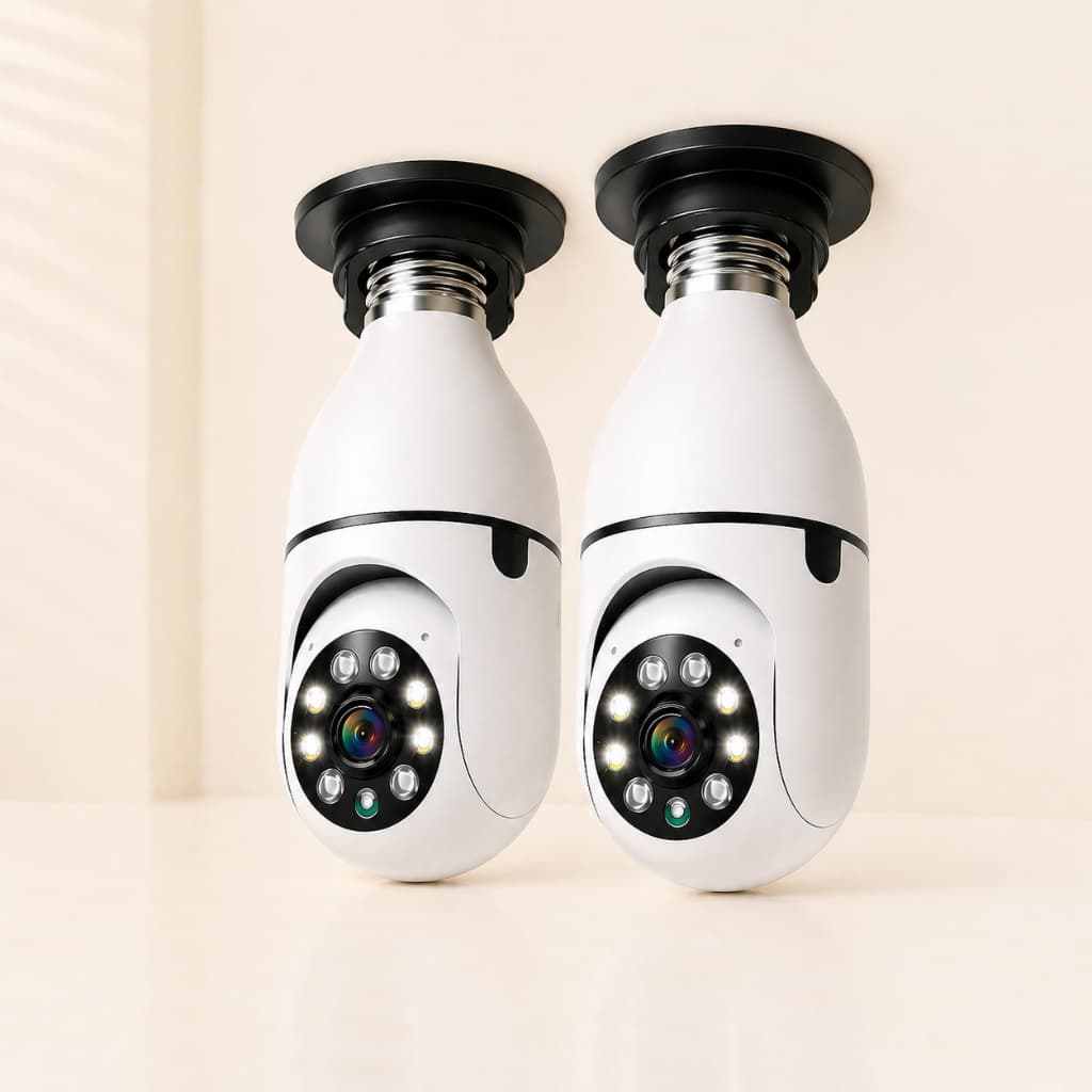 Câmera Lâmpada WiFi 360° Full HD com Visão Noturna e Áudio – Kit com 2 Unidades