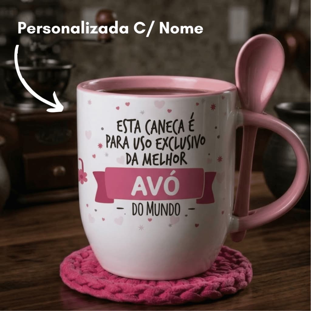 Caneca Personalizada C/ Colher Melhor Vó Do Mundo | Presente para Avó