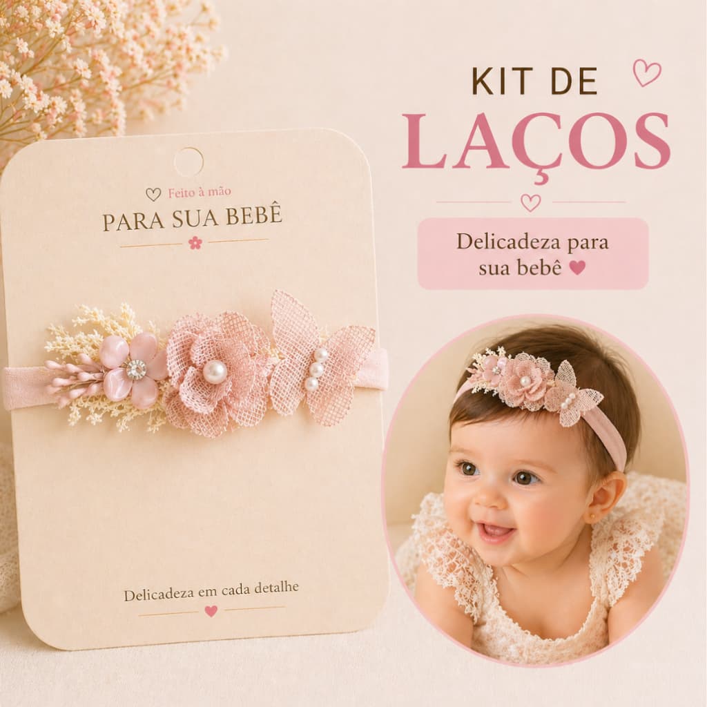 Faixinhas Laços Para Bebê RN Baby Rosa Cabelo