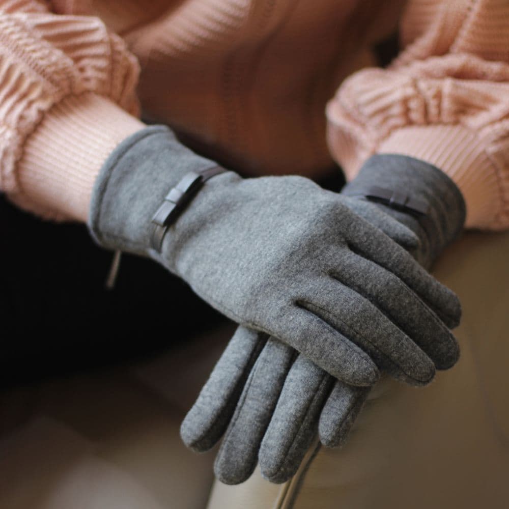Luva para Inverno em Algodão Chumbo com Laço Moda Feminina Elegante Frio Tam Único