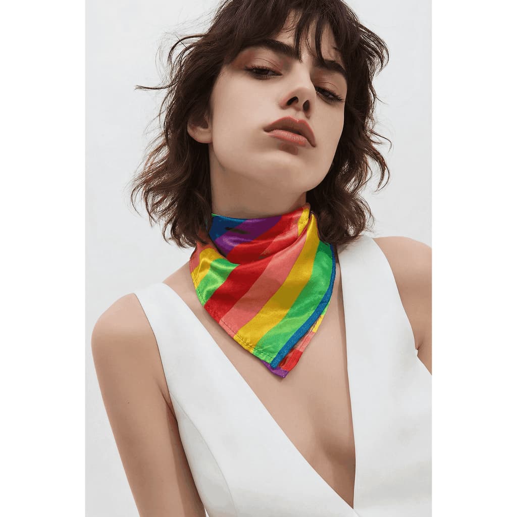 Bandana Arco Iris Faixa Colorida Orgulho LGBTQ+ Lenço De Cetim 50 cm x 50 cm
