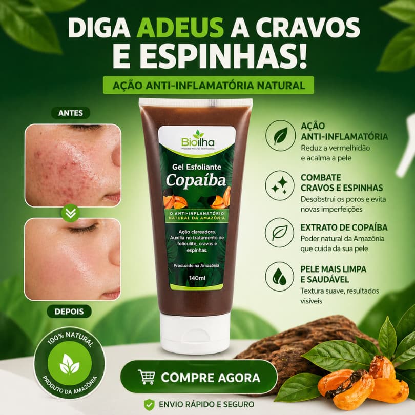 Gel esfoliante de Copaíba 140ml - Cravos e Espinhas