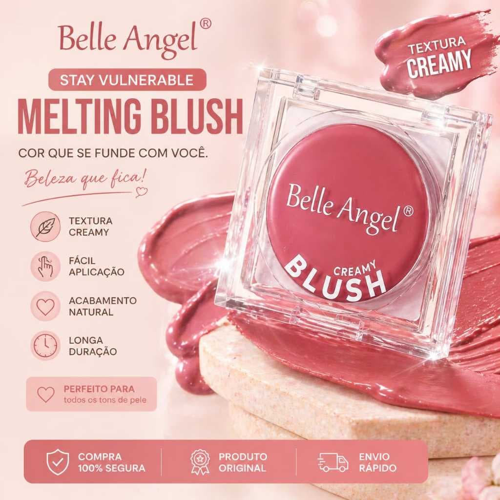 Blush Creamy Belle Angel Cremoso Alta Pigmentação Efeito Natural Glow Multifuncional Longa Duração