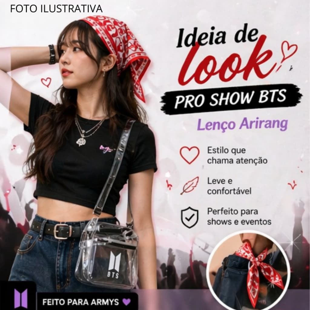 Lenço BTS ARMY Arirang | Bandana Kpop Estilo BTS | Acessório Fã BTS Brasil