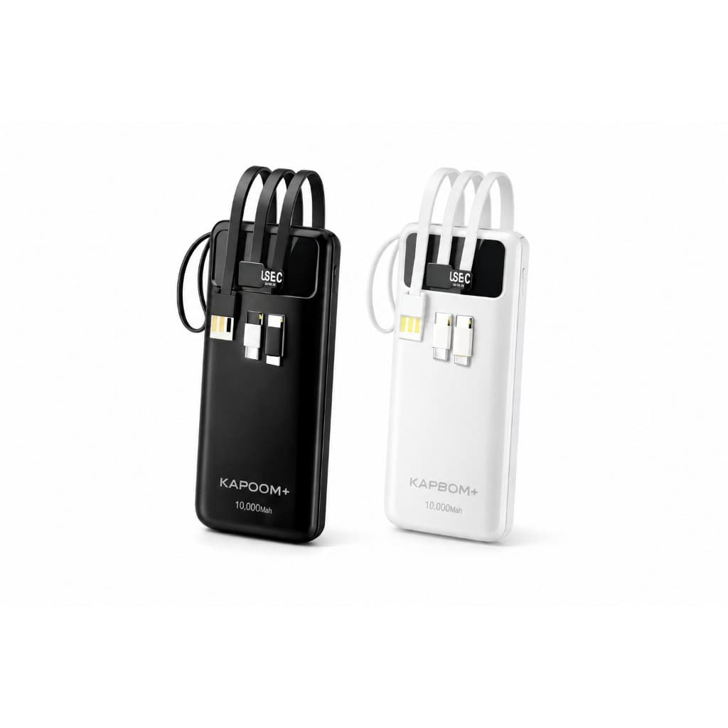 Power Bank kapbom 10000mAh com Cabos Integrados + Display LED – Carregador Portátil Universal