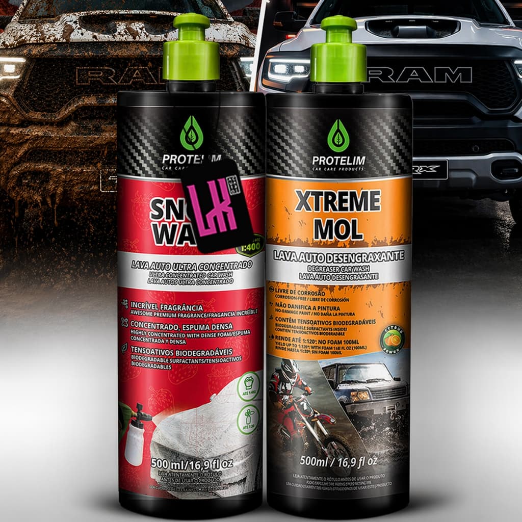 Kit Lava Carro Moto Shampoo Desengraxante Pre Lavagem Neutro Snow Wash Xtreme Mol Protelim
