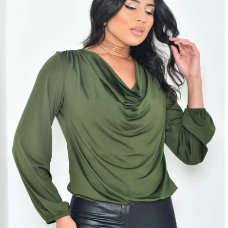 Blusa Manga Comprida Feminina Gola Boba Suplex/Poliamida