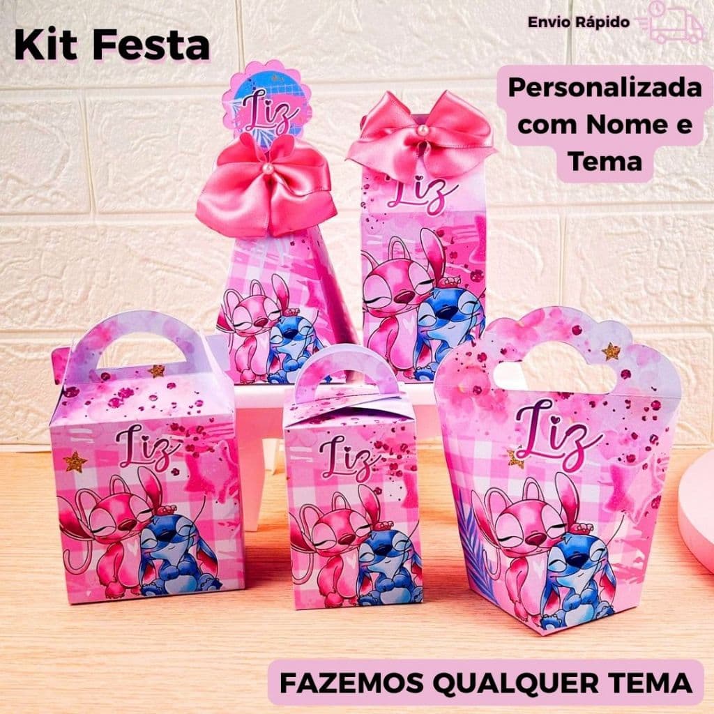 Lembrancinha de Aniversário Stitch Kit Festa Pegue e Monte Personalizado com Nome/Idade/Tema