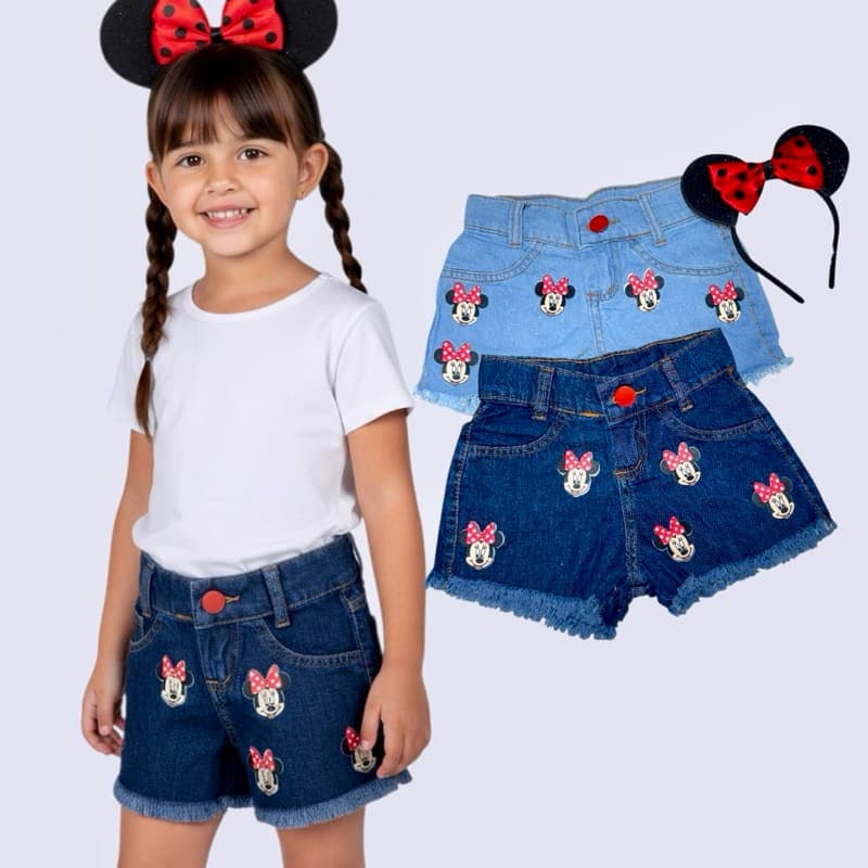 Short Jeans Infantil Minnie  Menina 2 ao 8 Confortável