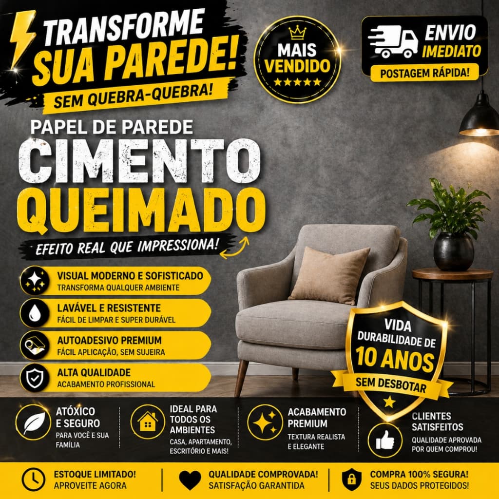 Papel de Parede Cimento Queimado Industrial Autocolante 3D