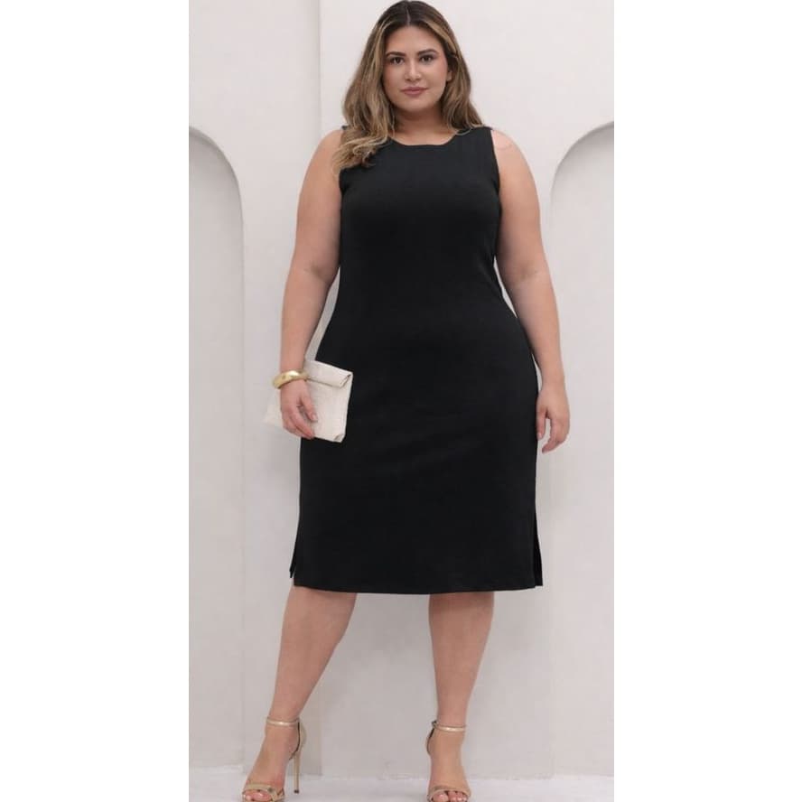 Vestido Feminino Regata Plus Size Midi Tecido Malha Crepe Confortável Casual Elegante Verão G1 G2 G3