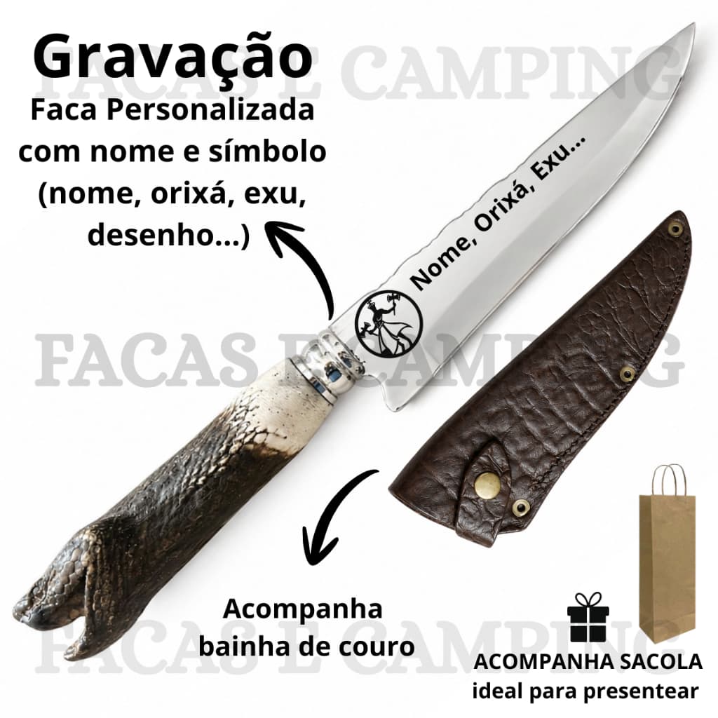 Faca Ritualística Personalizada com Tridente Orixás Exu Acabamento Premium Aço Inox